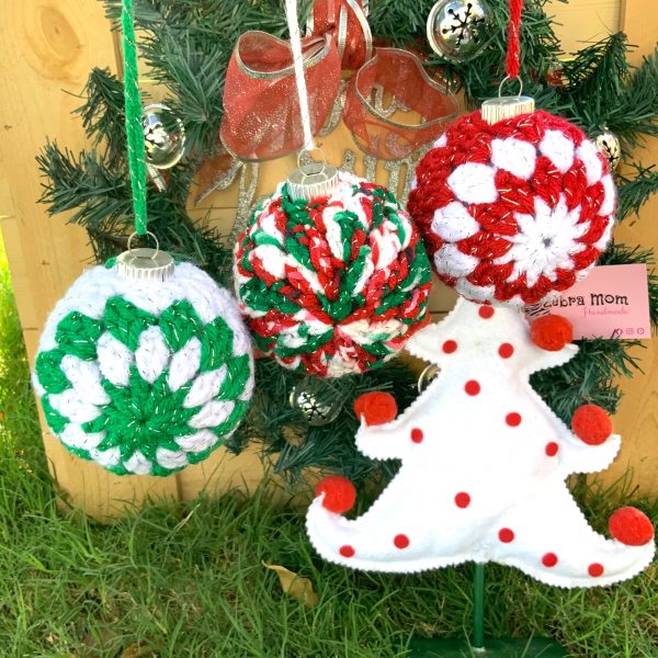 Christmas Ornaments - set of 3 (red/white, green/white & multi)