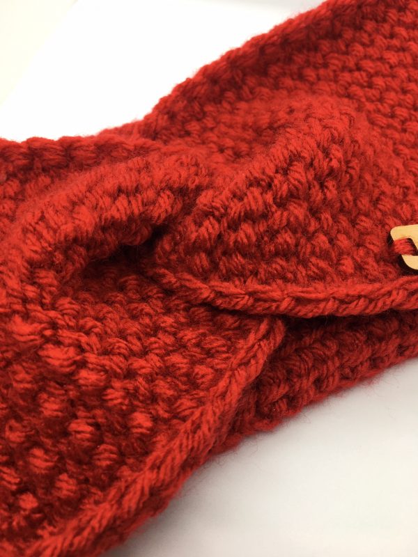 Tunisian Twist Ear Warmer - Red - Image 3